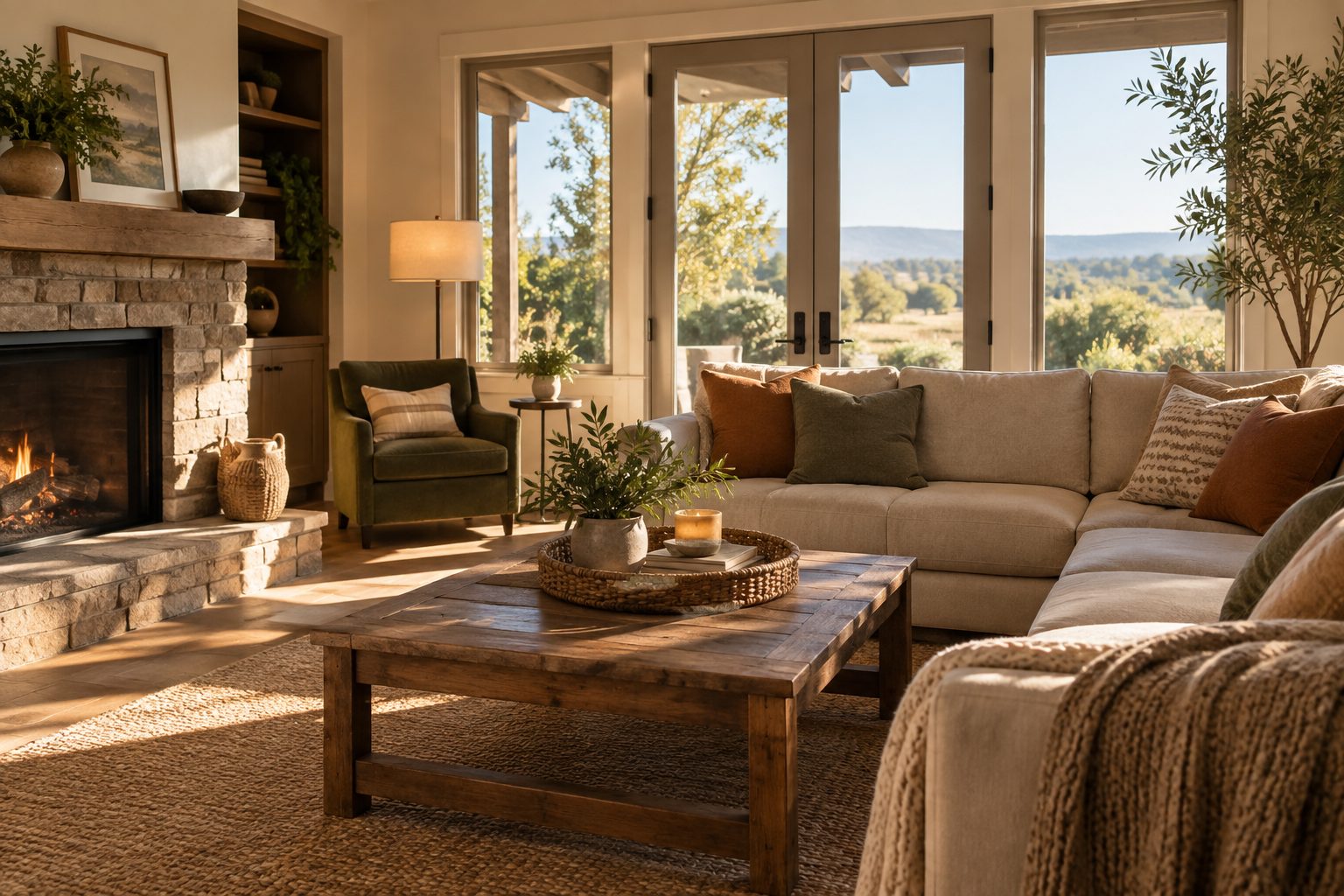 A cozy Monterey County living room, illustrative